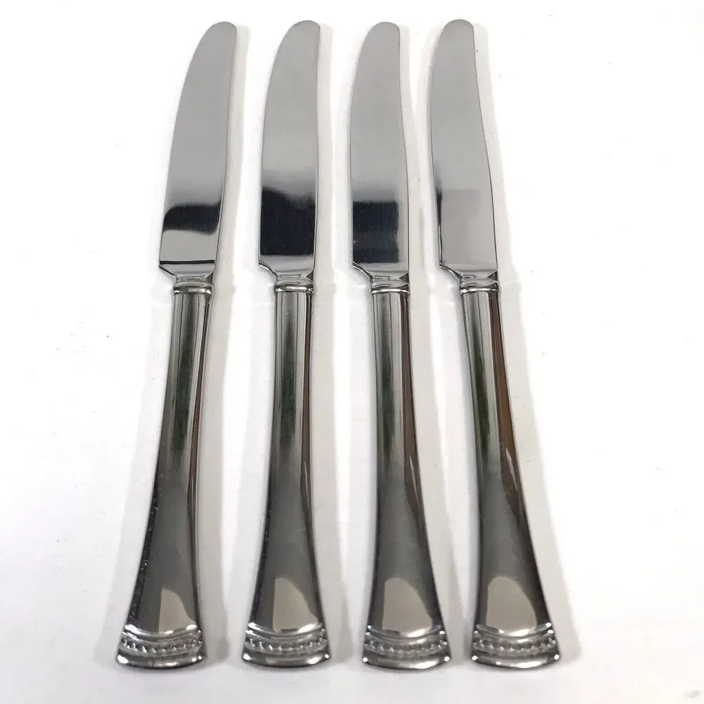 4 Lenox PORTOLA Dinner Knives Dot Band 18/10 Stainless Flatware Silverware
